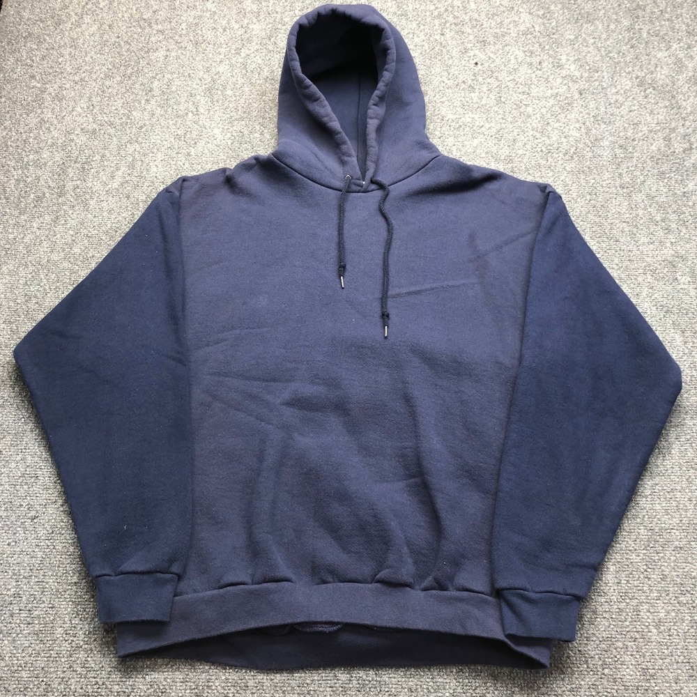Vintage Mens Navy Blue Pullover Hoodie Sweatshirt Cotton Blend XL